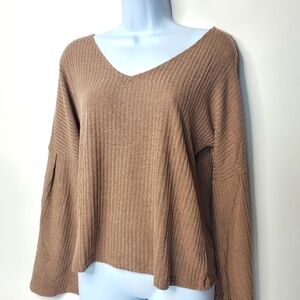 Women's Small Khaki Boho Shirt New V Neck